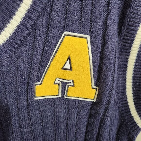 H&M Divided Sweater Vest Womens XL Navy Blue Cable Knit V-Neck Varsity A Patch - Picture 3 of 12